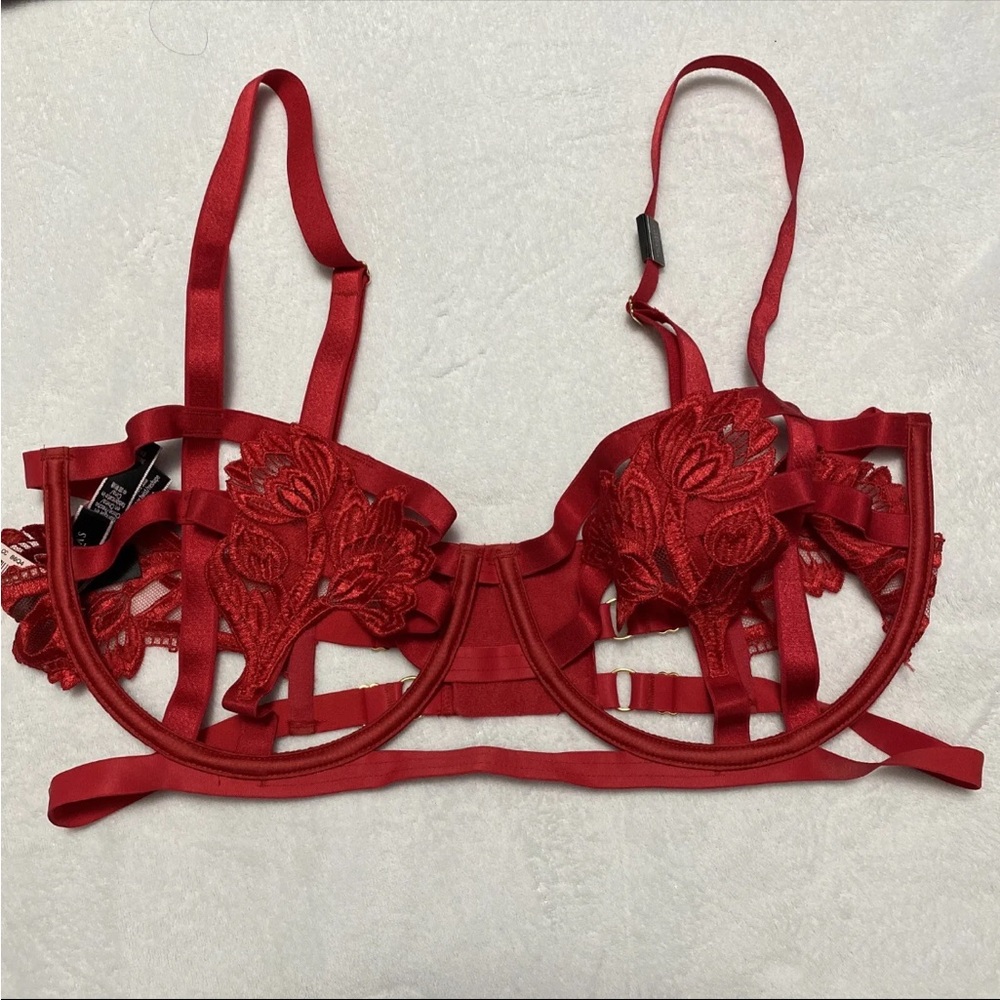 Victoria's Secret Very Sexy Strappy Embroidered Open Cup Balconet Bra 32C 36DD - Picture 1 of 4